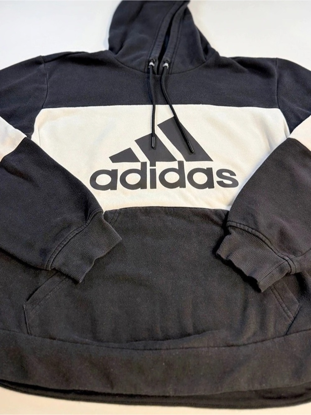 adidas Essentials Colorblock Hoodie Black & White Size Medium